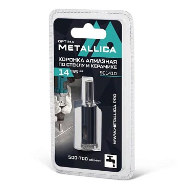 Изображение товара Коронка алмазная Metallica Optima 901410 (14x55 мм, #80, по стеклу, плитке, 1 шт, в блистере)