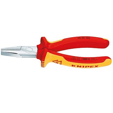 Изображение товара Плоскогубцы тупоносые Knipex KN-2006160 VDE, рифлённые губки 30 мм, длина 160 мм, хром, 2-комп ручки