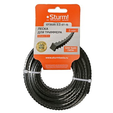 Изображение товара Леска для триммера Sturm GT3535-3.0-ST-15 высокая износостойкость 15 м диаметр 3 мм