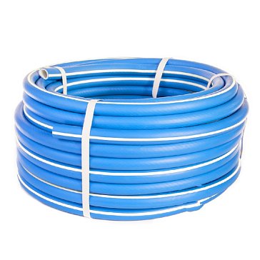 Изображение товара Армированный пищевой шланг синий с белой полосой 50 метров ТЭП COLOR НФ-00009058