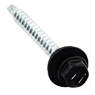 Изображение товара Саморез кровельный Starfix SMC2-35396-200, 4.8х29 мм цинк, шайба с прокл., PT1, RAL 9005 (200 шт в карт. уп.)