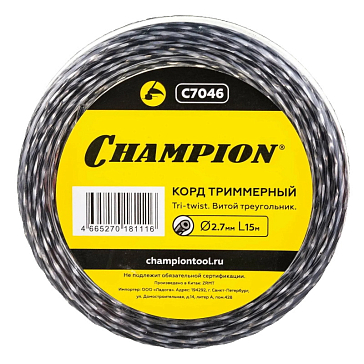 Изображение товара Корд триммерный Champion Tri-twist C7046, 2.7мм*15м, витой треугольник