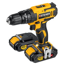 Дрель-шуруповерт ударная Steher CDS-200-2 V1, 20 В, 40 Нм, 2 АКБ (2 Ач), кейс