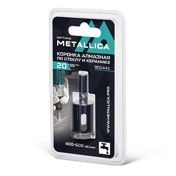 Изображение товара Коронка алмазная Metallica Optima 901441 (20x55 мм, #80, по стеклу, плитке, 1 шт, в блистере)