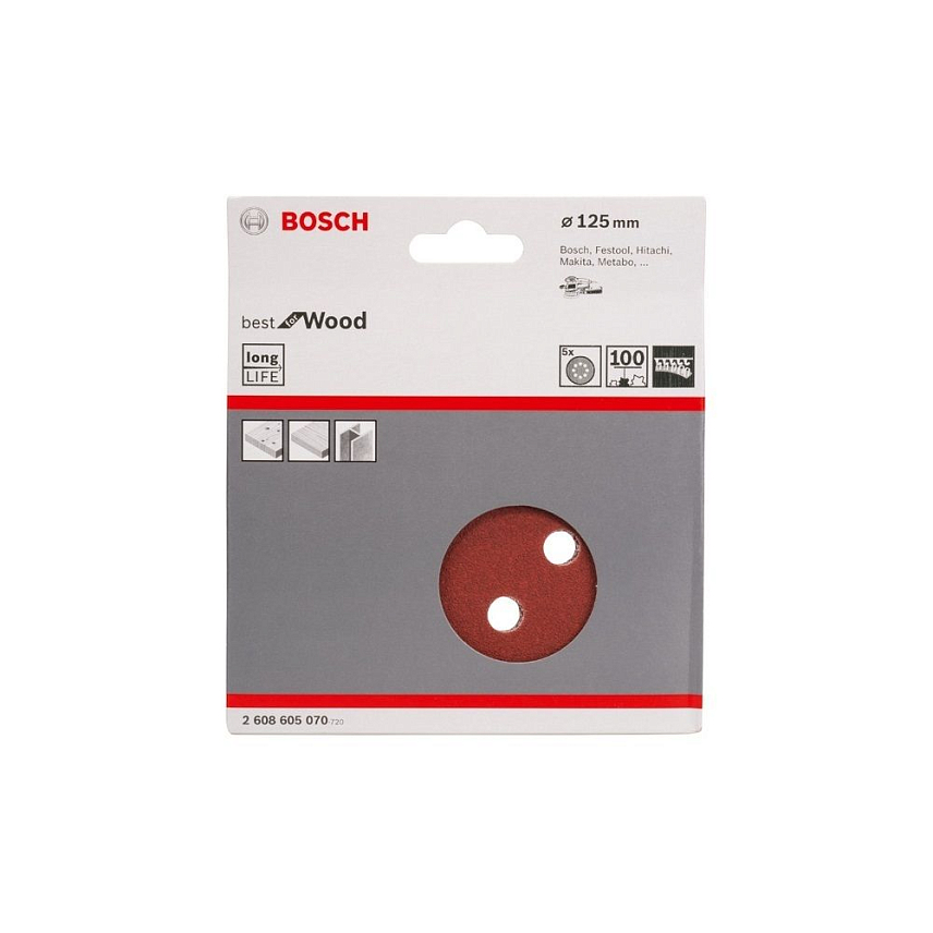 Круг шлифовальный BOSCH Best for Wood 125мм. К100 (5шт.) 2.608.605.070 в Угличе