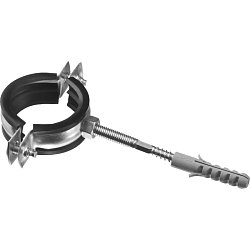 Хомут металлический Humalt 007030107 с гайкой и шпилькой-шурупом, дюбелем (М8, 2", 59-65 мм) 