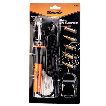 Изображение товара Набор для выжигания Sparta 913112, 7 предметов (паяльник 30 Вт, подставка, жала сменные)