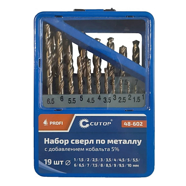 Изображение товара Набор сверл по металлу Cutop Profi 48-602, с кобальтом 5% в металлической коробке, 19 шт.