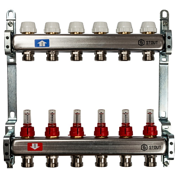 Изображение товара Отопительный коллектор Stout SMS 0917 000006 на 6 выходов из нержавеющей стали