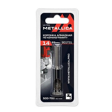 Изображение товара Коронка алмазная Metallica Ultra 901731 (14x65 мм, #60, по керамограниту, плитке, в блистере)