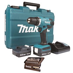 Аккумуляторная дрель-шуруповёрт Makita DF347DWEX9 (2xАКБ Li-ion 14/4 В, 1.5 Ач, ЗУ, кейс + набор бит D-30651)