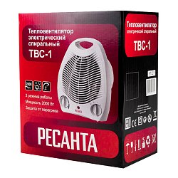 Электрический тепловентилятор Ресанта ТВС-1 4606059016205 (max мощность 2000 вт, вес 1.08 кг, площадь обогрева 25 м²)