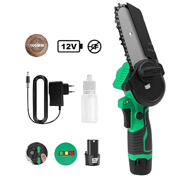 Изображение товара Пила цепная Zitrek GreenSaw 12 082-1859, аккумуляторная, 12В, 1,5Ач Li-ion аккум. 2шт, ЗУ