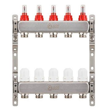Изображение товара Коллекторная группа AV Engineering AVE13600105 с 5 выходами для водоснабжения и тёплого пола