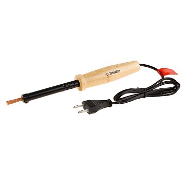 Изображение товара Электропаяльник Зубр "МАСТЕР" 55405-60, с деревянной рукояткой и долговечным жалом, форма клин 60Вт