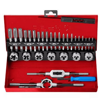 Изображение товара Набор метчиков и плашек ЗУБР МАСТЕР 32 предмета из стали 9ХС