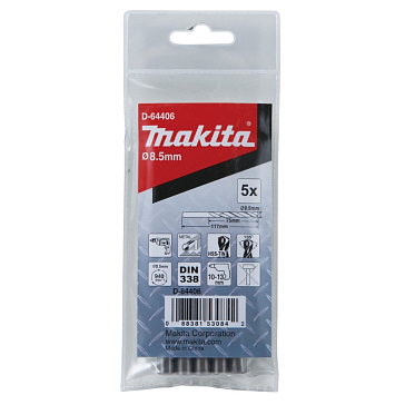 Изображение товара Сверло по металлу Makita D-64406 HSS-TiN Economy 8,5 мм 5 шт