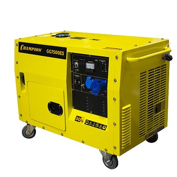 Изображение товара Генератор Champion GG7500ES (5,5/6кВт, 15л/с, 15л, 12В, 126кг, электрический стартер, счетчик, колеса, кожух)