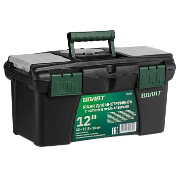 Изображение товара Ящик для инструмента Волат 20235, пластмассовый, с лотком и органайзером, 32х17,5х16 см (12") 