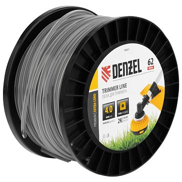 Изображение товара Леска для триммера Denzel EXTRA CORD 96821, двухкомпонентная, квадрат, 4,0мм х 62м, на DIN катушке 