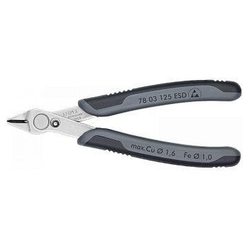Изображение товара Бокорезы прецизионные Knipex Electronic Super Knips KN-7803125ESD, нержавеющая сталь, 125 мм, 2-компонентые антистатические ручки 