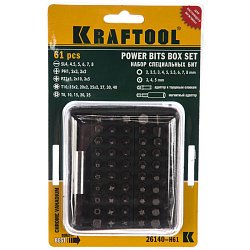 Набор бит с адаптером Kraftool 26140-H61 (61 предмет, материал crv, тип ph, torx, pz, sl)