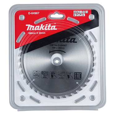 Изображение товара Пильный диск для дерева 190x30x2.2/1.4x40T Makita D-64967
