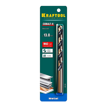 Изображение товара Сверло по металлу Kraftool 29656-13, COBALT, HSS-Co (8%), сталь М42 (S2-10-1-8), 13х151 мм