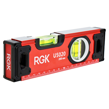 Изображение товара Уровень пузырьковый Rgk U5020, 20 см, точность 0,5 мм/м, 3 глаза, магнит. металл 1,1 мм