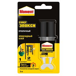 Эпоксидный клей Момент Супер Эпокси 2751325 (шприц для нанесения, 6 мл, сверхпрочный, предназначен для бетона)