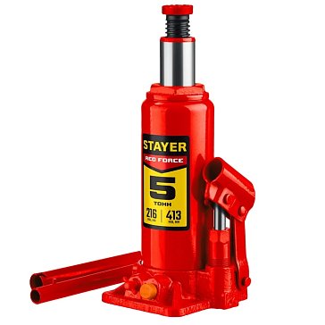 Изображение товара Домкрат бутылочный гидравлический Stayer Red Force Professional 43160-5, 5 т, 216 - 413 мм 