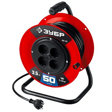Изображение товара Удлинитель силовой на катушке Зубр ПВС 215 55103 50 4 розетки 50 м 3500 Вт