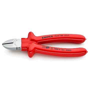 Изображение товара Бокорезы Knipex KN-7007180, VDE, 180 мм, хром, обливные диэлектрические ручки