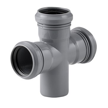Изображение товара Крестовина канализационная Tebo из полипропилена 50 мм 90 градусов серый