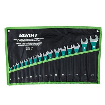 Изображение товара Набор ключей комбинированных Волат 13380-16, 6-24мм, 16шт, в прорезиненной оплетке