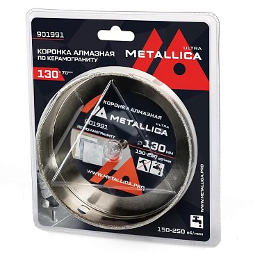 Изображение товара Коронка алмазная Metallica Ultra 901991, 130х70 мм, #46, с сверлом, по керамограниту, плитке, в блистере