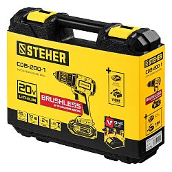 Дрель-шуруповерт бесщеточная Steher CDB-200-1 V1, 20 В, 45 Нм, 1 АКБ (2 Ач), кейс
