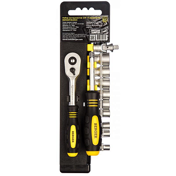 Изображение товара Набор инструментов 1/4" Berger BG2034 (шестигранные, 14 предметов + трещотка, метрические)