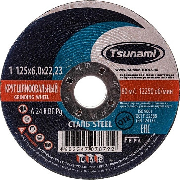 Изображение товара Круг зачистной по металлу Tsunami A 24 R BF L диаметр 125 мм для шлифовки металла