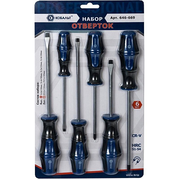 Изображение товара Набор отверток Кобальт Ultra Grip 646-669 6 шт хромованадиевая сталь