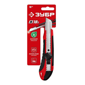 Изображение товара Нож с винтовым фиксатором Зубр М-18В 09158_z01 сегментированное лезвие 18 мм  