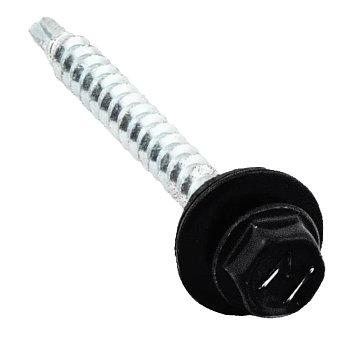 Изображение товара Саморез кровельный Starfix SMP2-102307-100, 4.8х19 мм, цинк, шайба с прокладкой, PT3, RAL 9005, 100 шт.