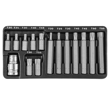 Изображение товара Набор вставок Jonnesway S29H4215S TORX 15 предметов для дрели и шуруповерта