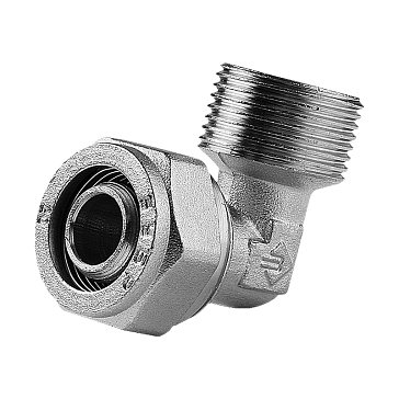 Изображение товара Уголок Зубр 51409-20-1/2 с наружной резьбой, цанга-штуцер,1/2"х20х2,0 мм, никель